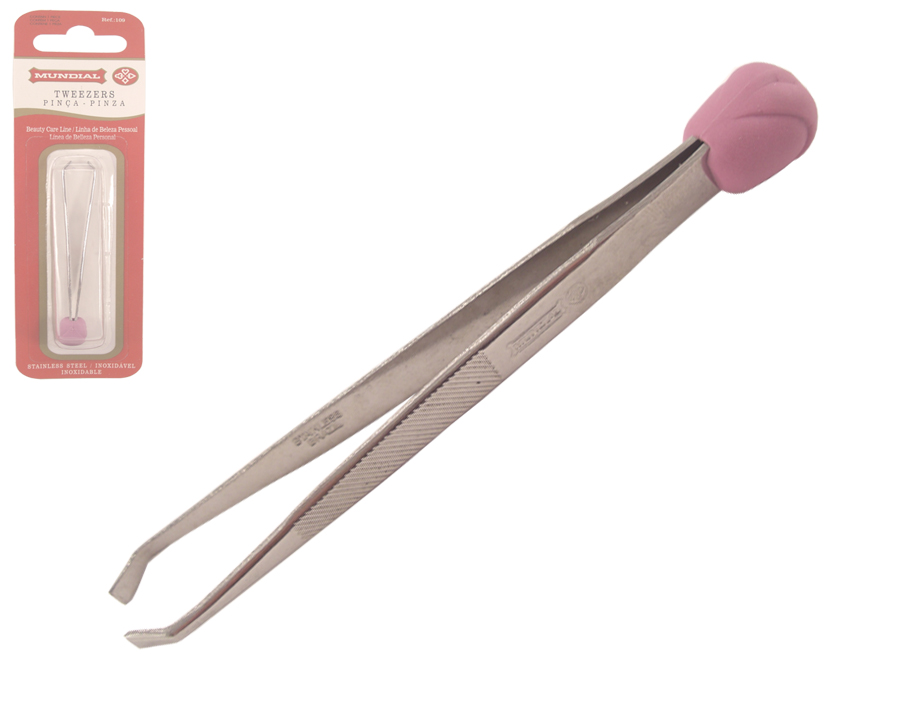 Mundial Classic Line 3" Bent Tweezers with Gloved End