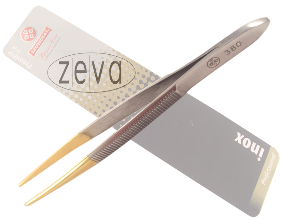Mundial Premiere Line Inox Gold Tipped Tweezer
