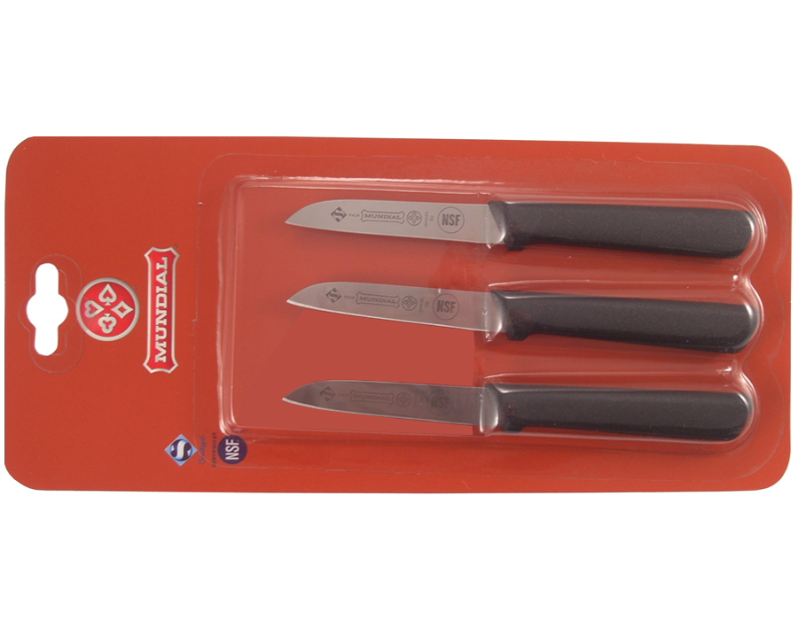 Mundial 5600 Series 3" Sheep's Foot Paring Knife, Set of 3 (Black Handle)
