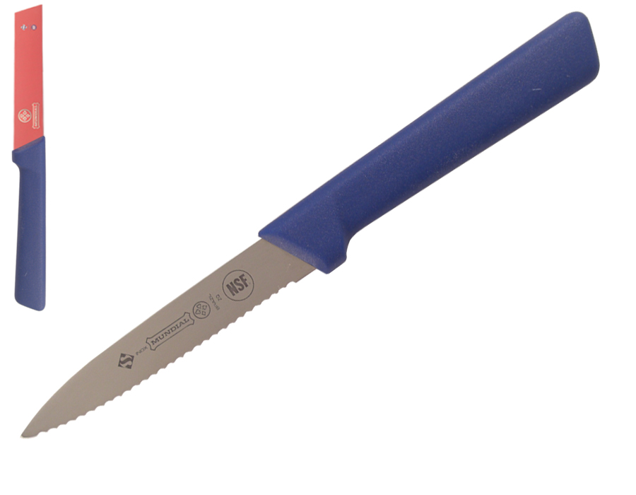 Mundial 5600 Series 4" Serrated Edge Spear Point Paring Knife (Blue Handle)