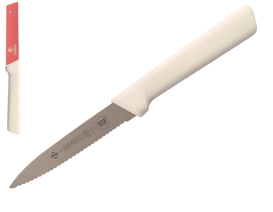 Mundial 5600 Series 4" Serrated Edge Spear Point Paring Knife (White Handle)