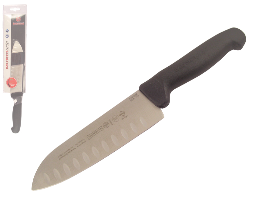 Mundial MundiGrip 7" Granton Edge Santoku Chef's Knife (Black Handle)