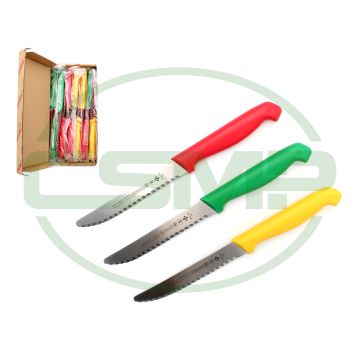 6629-4-1/4" SERRATED KNIFE - 12PC RED, GREEN & YELLOW