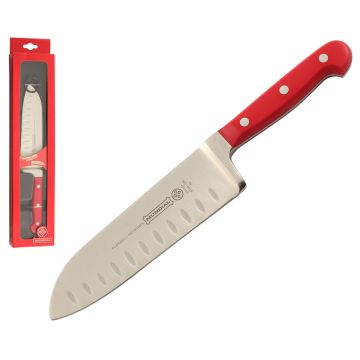 Mundial 5100 Series 7" Hollow Edge Santoku Chef's Knife (Red Handle)