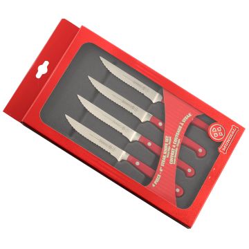 Mundial 5100 Series 4" Serrated Edge Steak Knife Set (Red Handle)