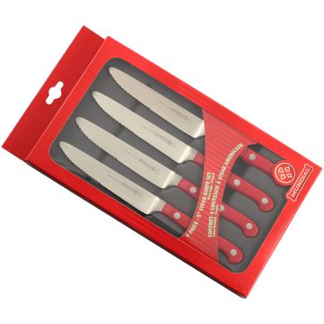 Mundial 5100 Series 5" Serrated Edge Steak Knife Set (Red Handle)