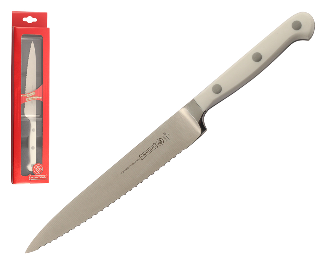 Mundial 5100 Series 6" Serrated Edge Utility Knife (White Handle)